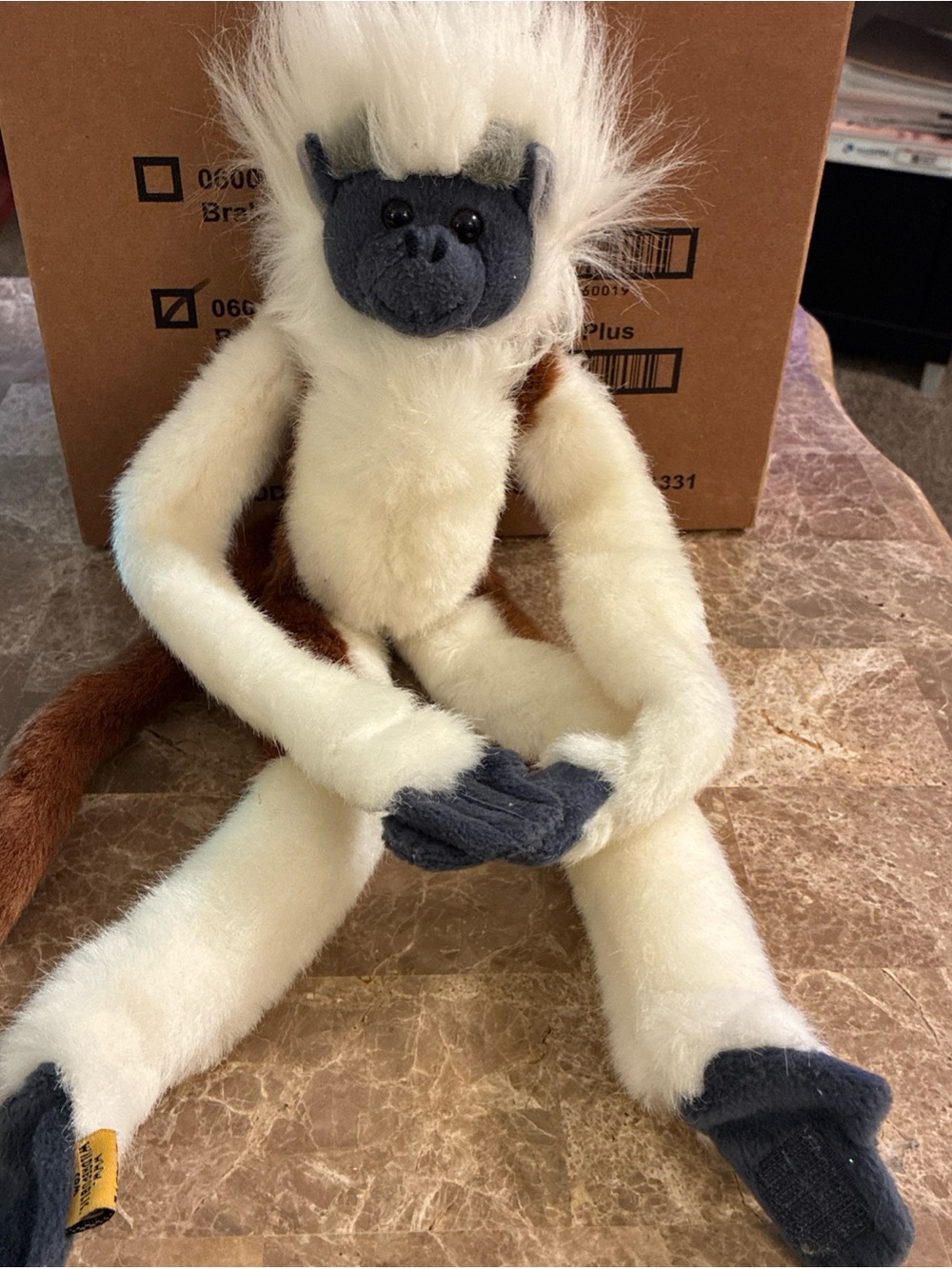 Wild Republic Long-Limbed Tamarin Plush Monkey Cream Fur Gray Tail 17” - Picture 2 of 9